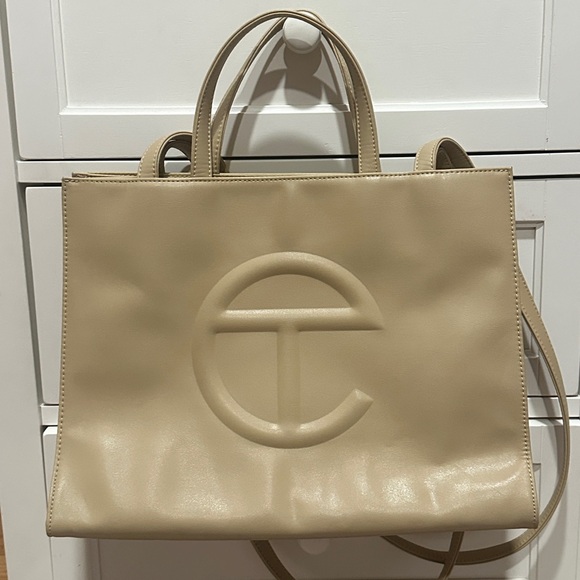 Telfar Handbags - Telfar Medium Cream Shopping Bag Vegan Leather Tote